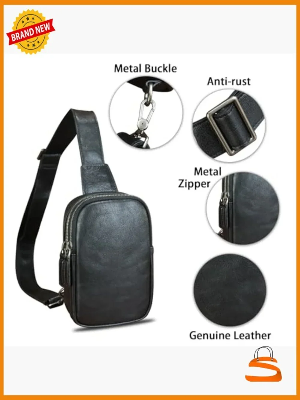 Genuine Leather Sling Bag Small Crossbody Purse Handmade Daypack Retro Shoulder